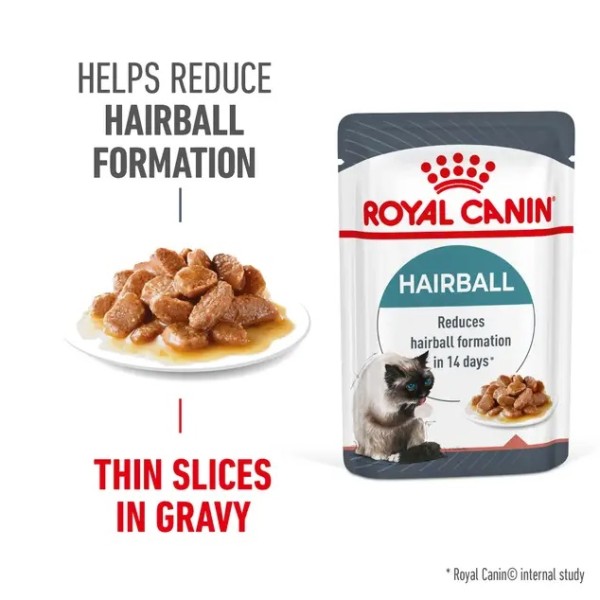 Royal Canin Hairball Care in Gravy - Пълноценна мокра храна за котки в сос за намаляване образуването на космени топки